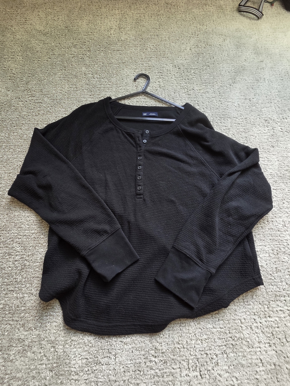 GAP Black Waffle Henley Long-Sleeve Shirt